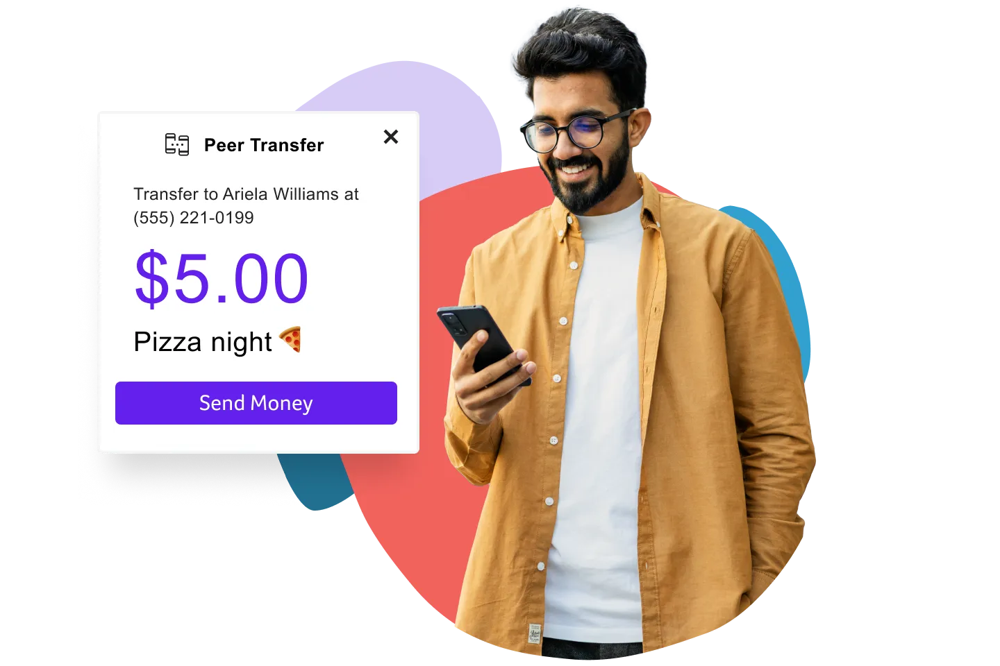 man using myWisely app to send peer transfer